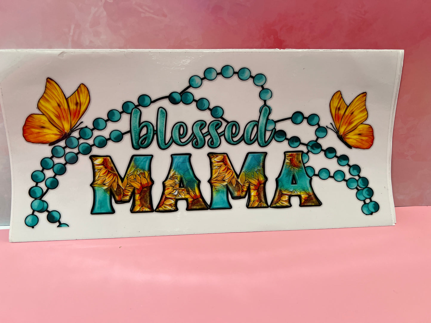#029 Blessed Mama teal butterfly