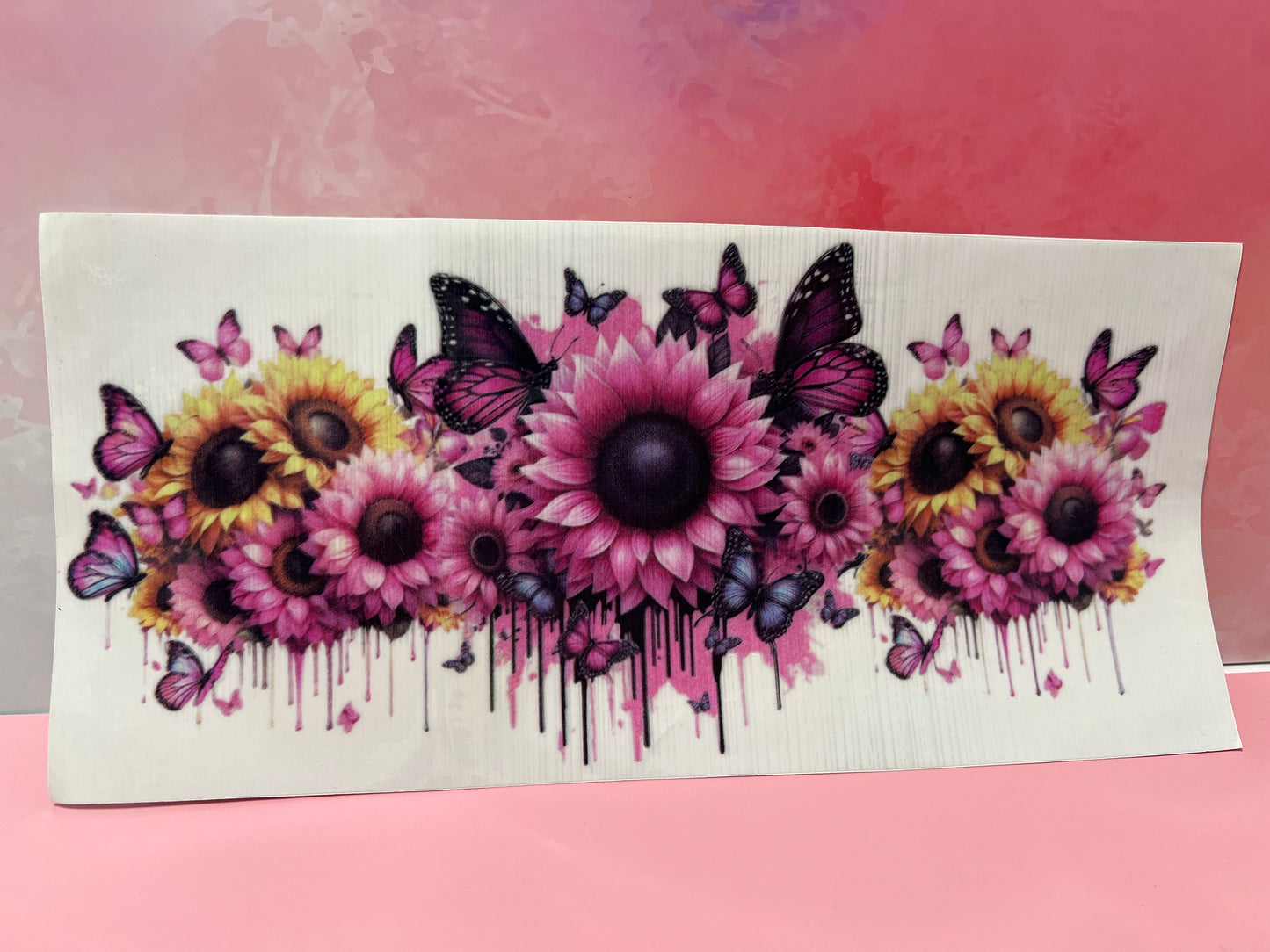 #070 pink & yellow sunflower butterflies