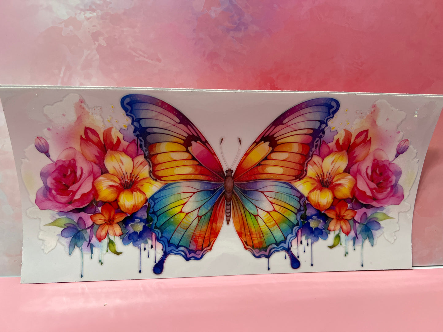 #085 rainbow colored butterfly and flower