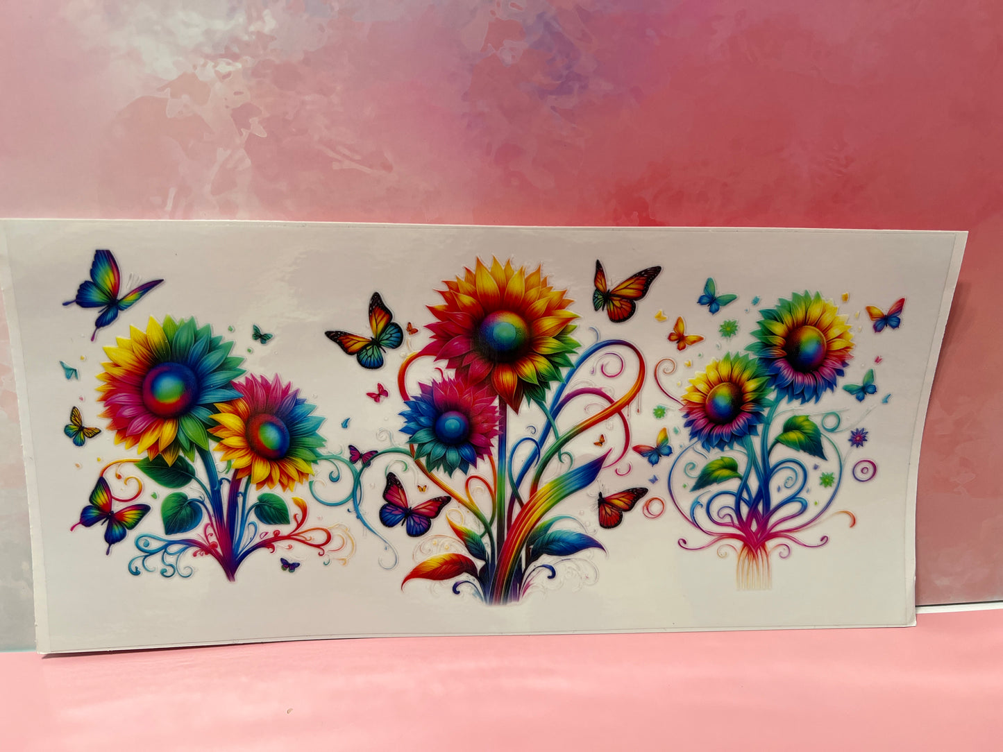 #079 rainbow colored flowers & butterflies