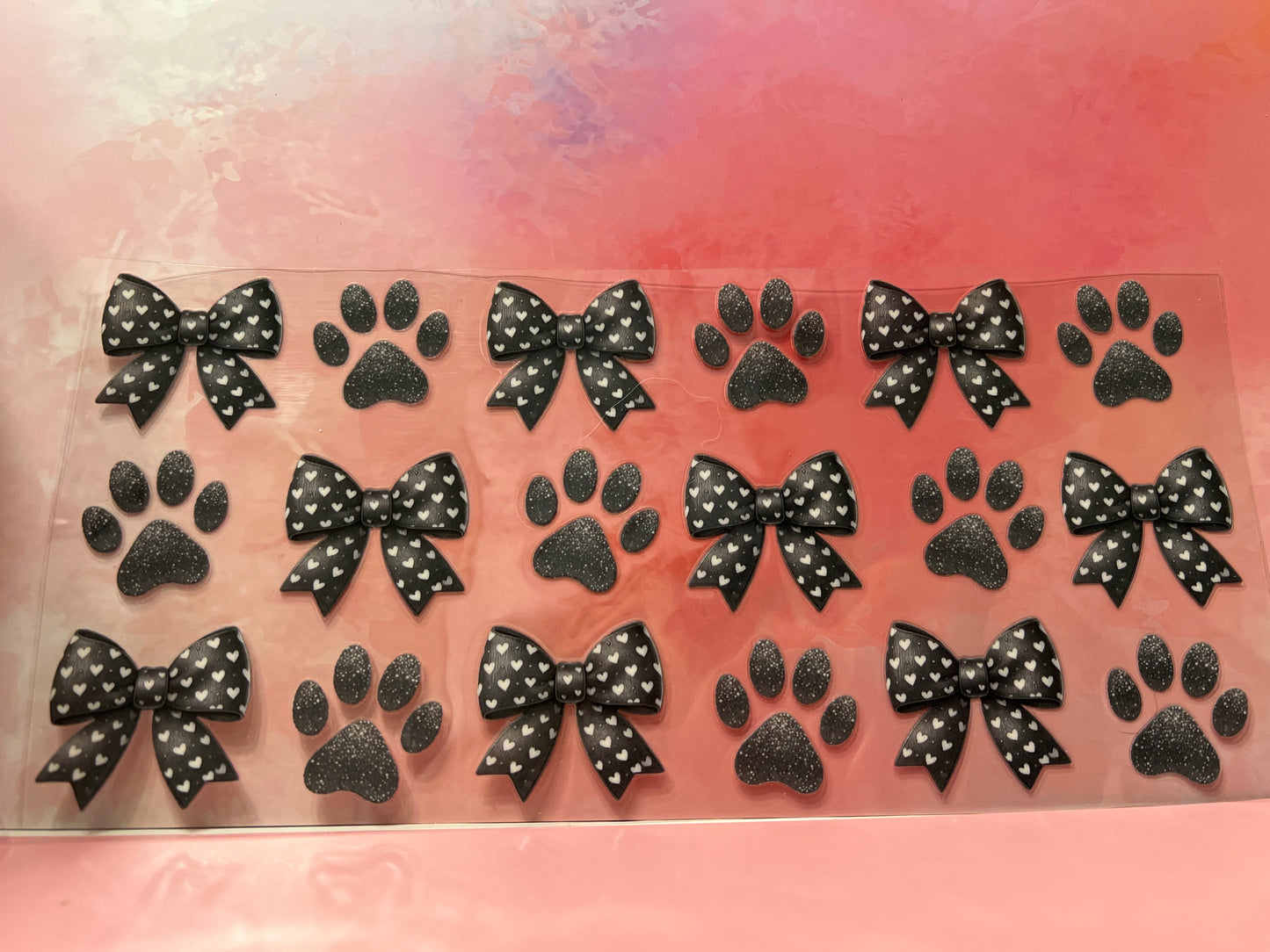 #724 Grey bows & paw prints