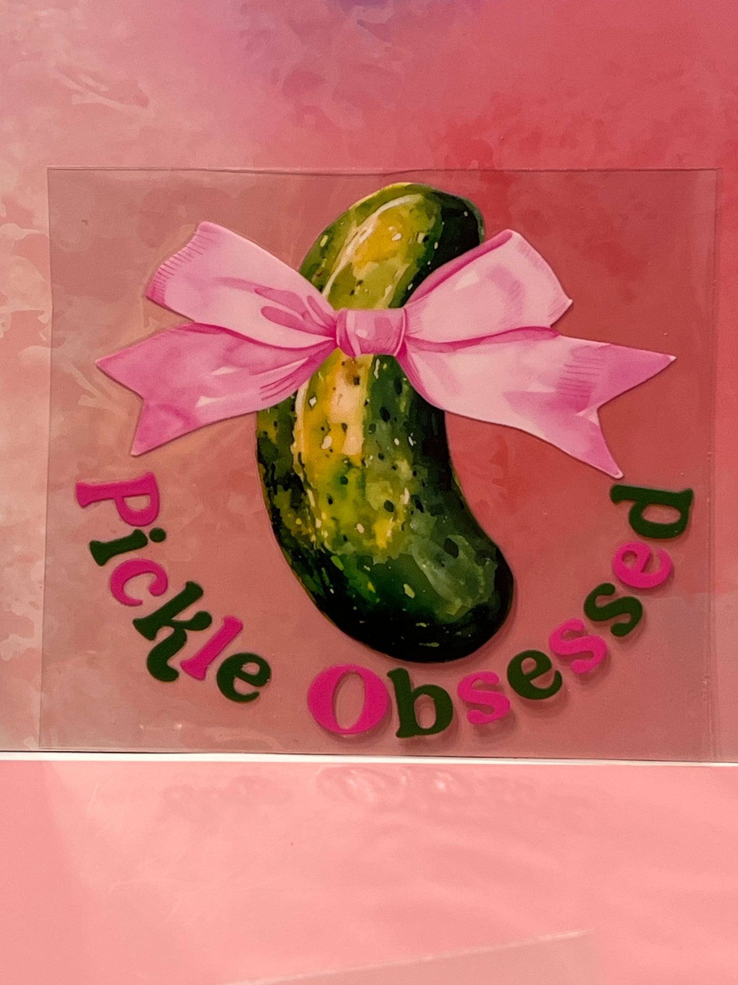 #716 Pickle obsessed pink bow