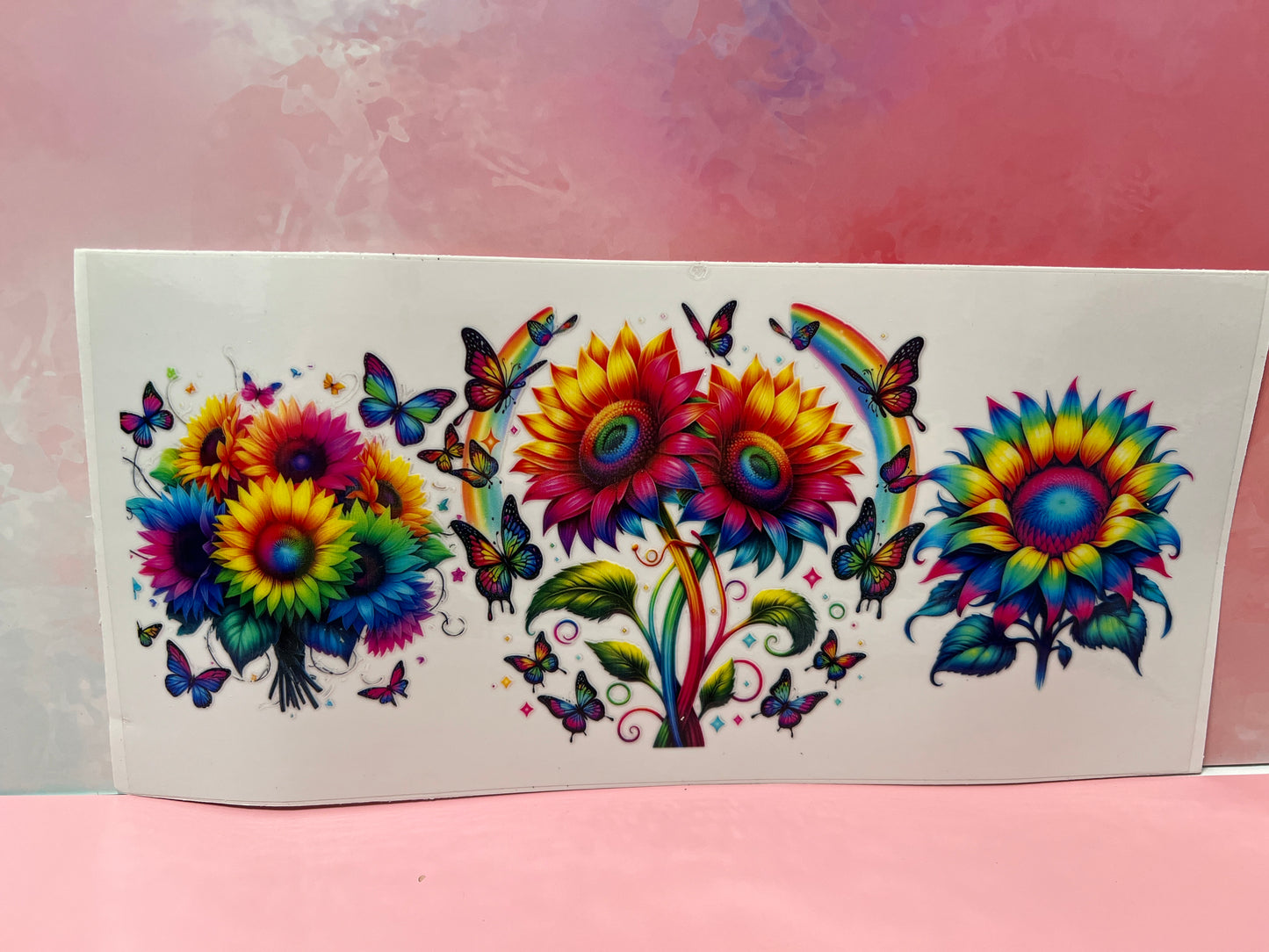 #077 rainbow colored flowers & butterflies