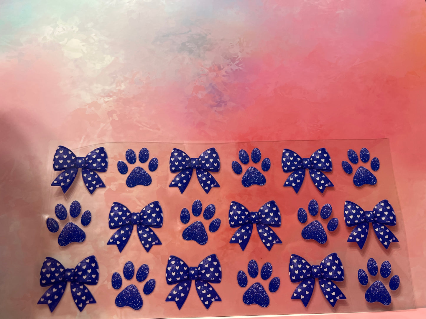 #731 Blue bows & paw prints