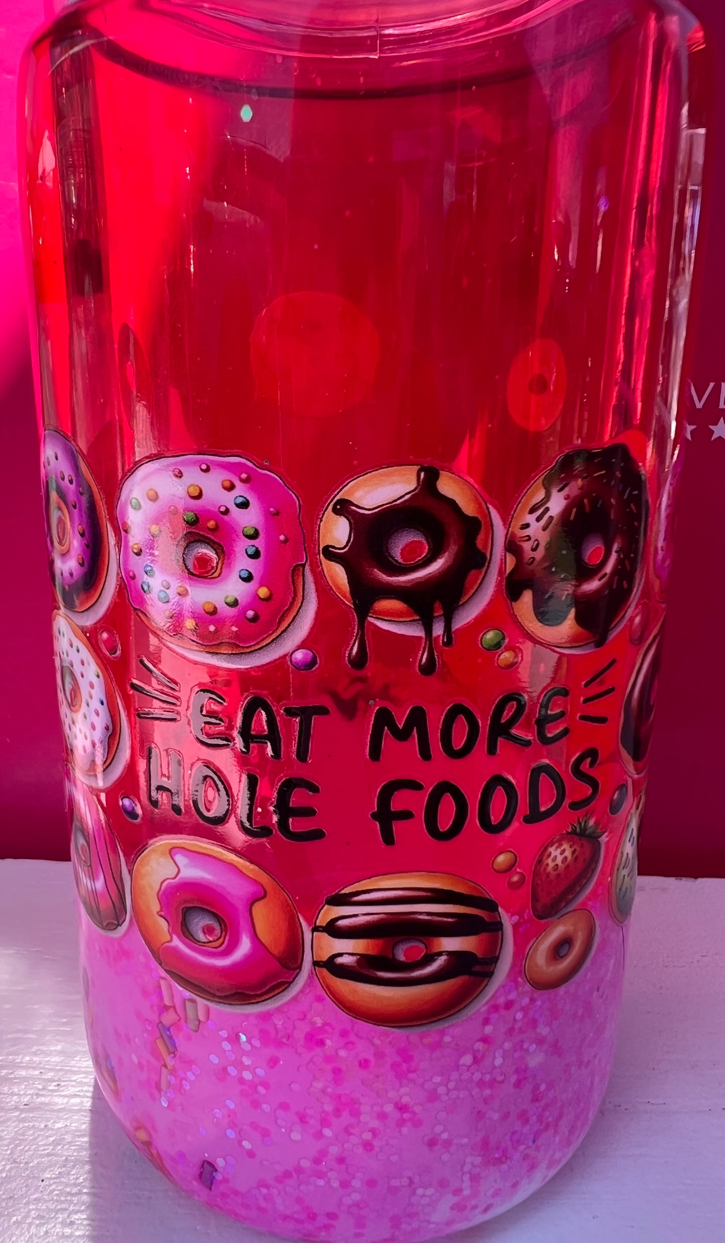 16oz pink with lava donut acrylic tumbler