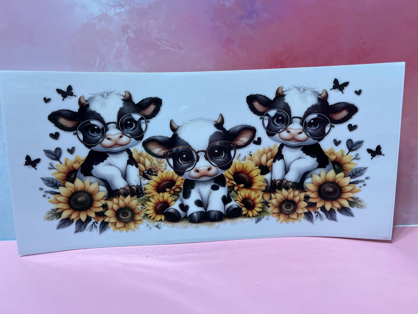 #329 baby cows in glasses and sunflowers
