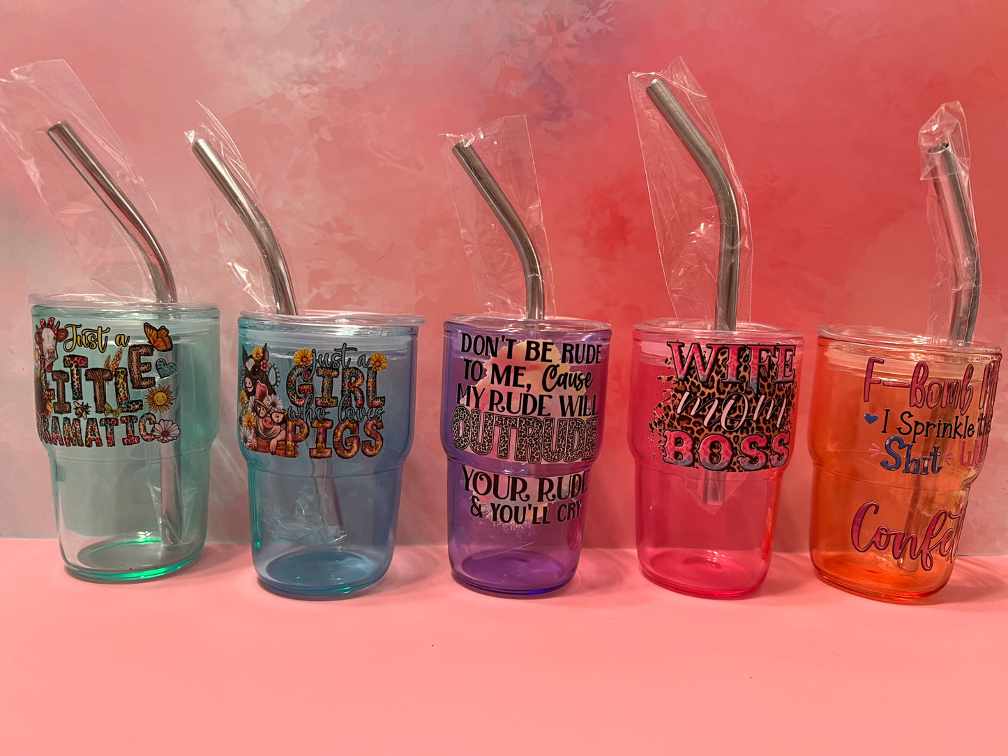 Colored 3oz glass shot glasses