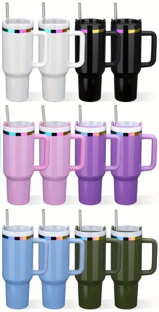 40 Oz Stainless steel tumbler with metal straw & brush