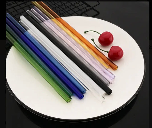Colored straight glass reusable straws
