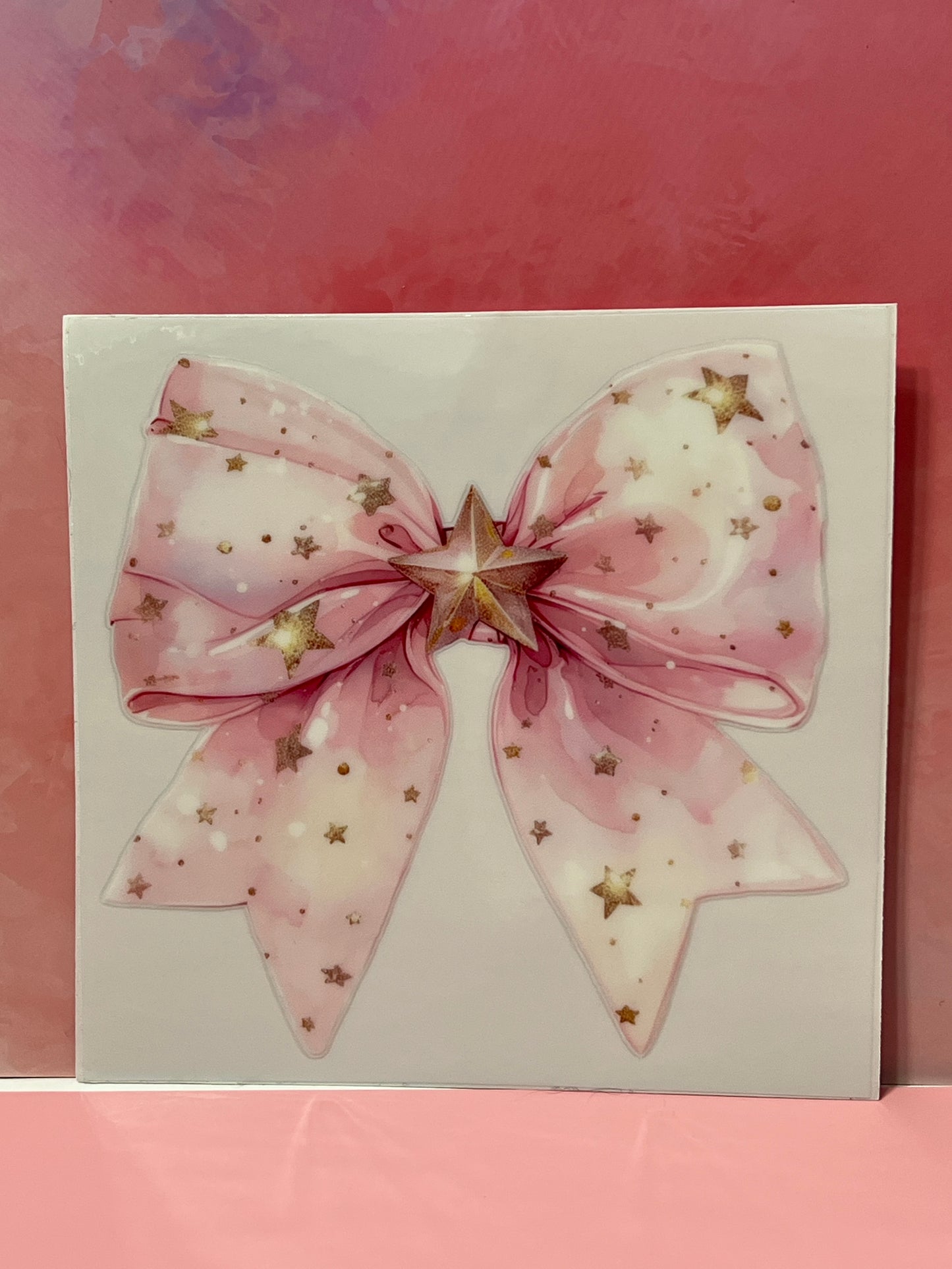 #685 Pink bow with gold stars