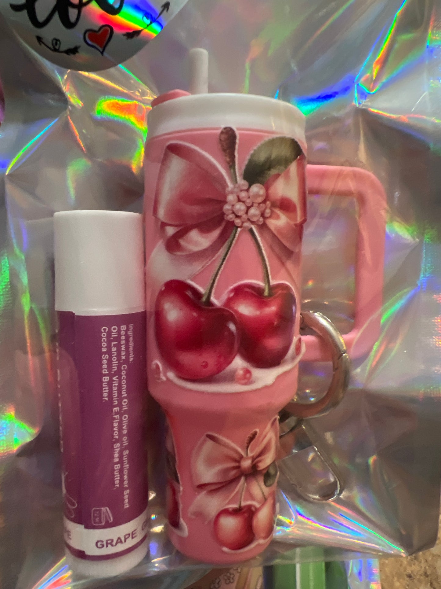 Cherries with pink bow pink tumbler
