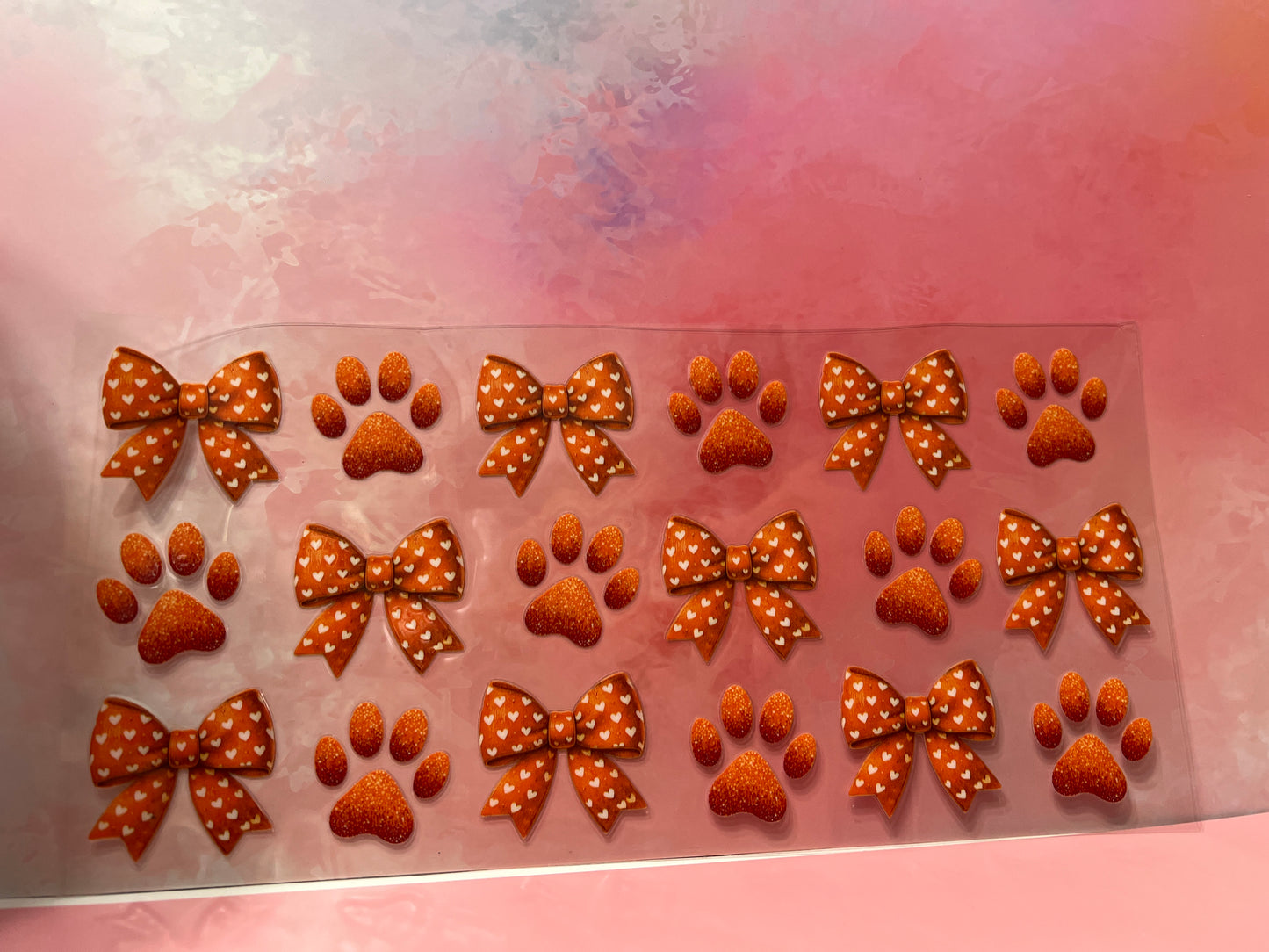 #726 Orange bows & paw prints