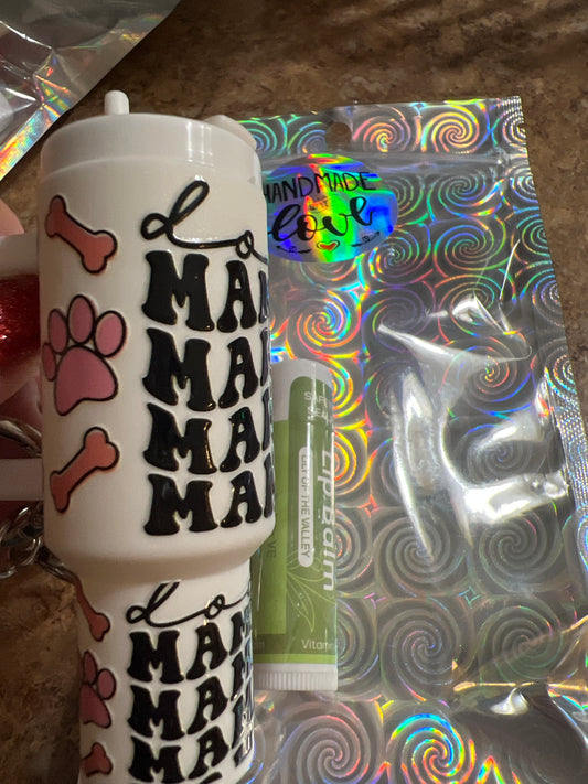 Dog mama white with pink bones & paw prints