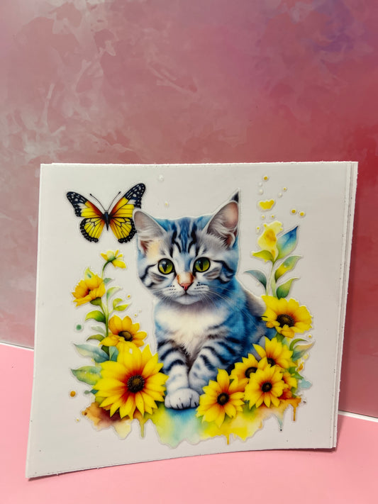 #351 cat with yellow flowers