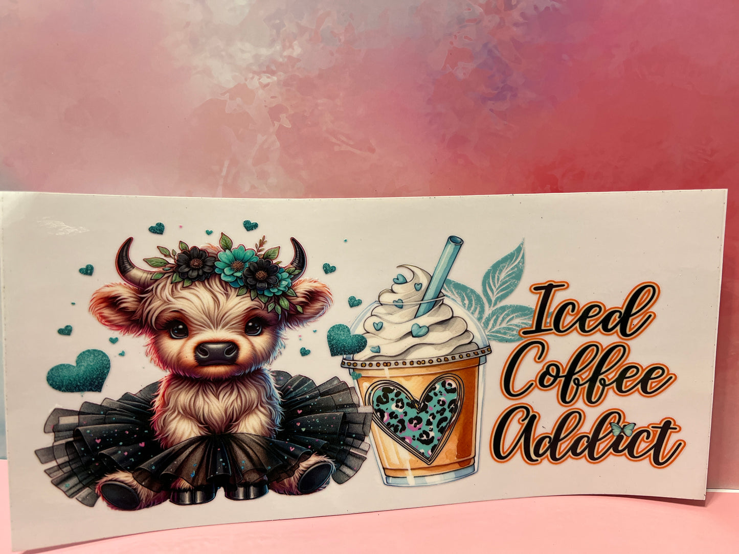 #327 cow iced coffee addict teal