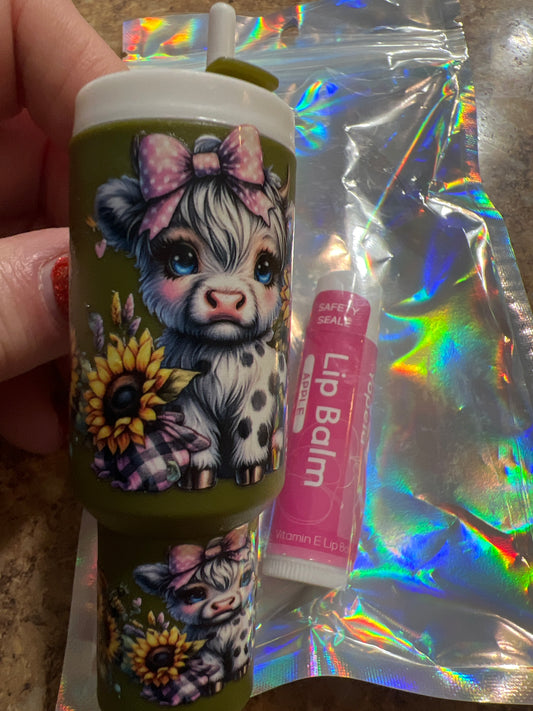 Cute cow with sunflowers green tumbler