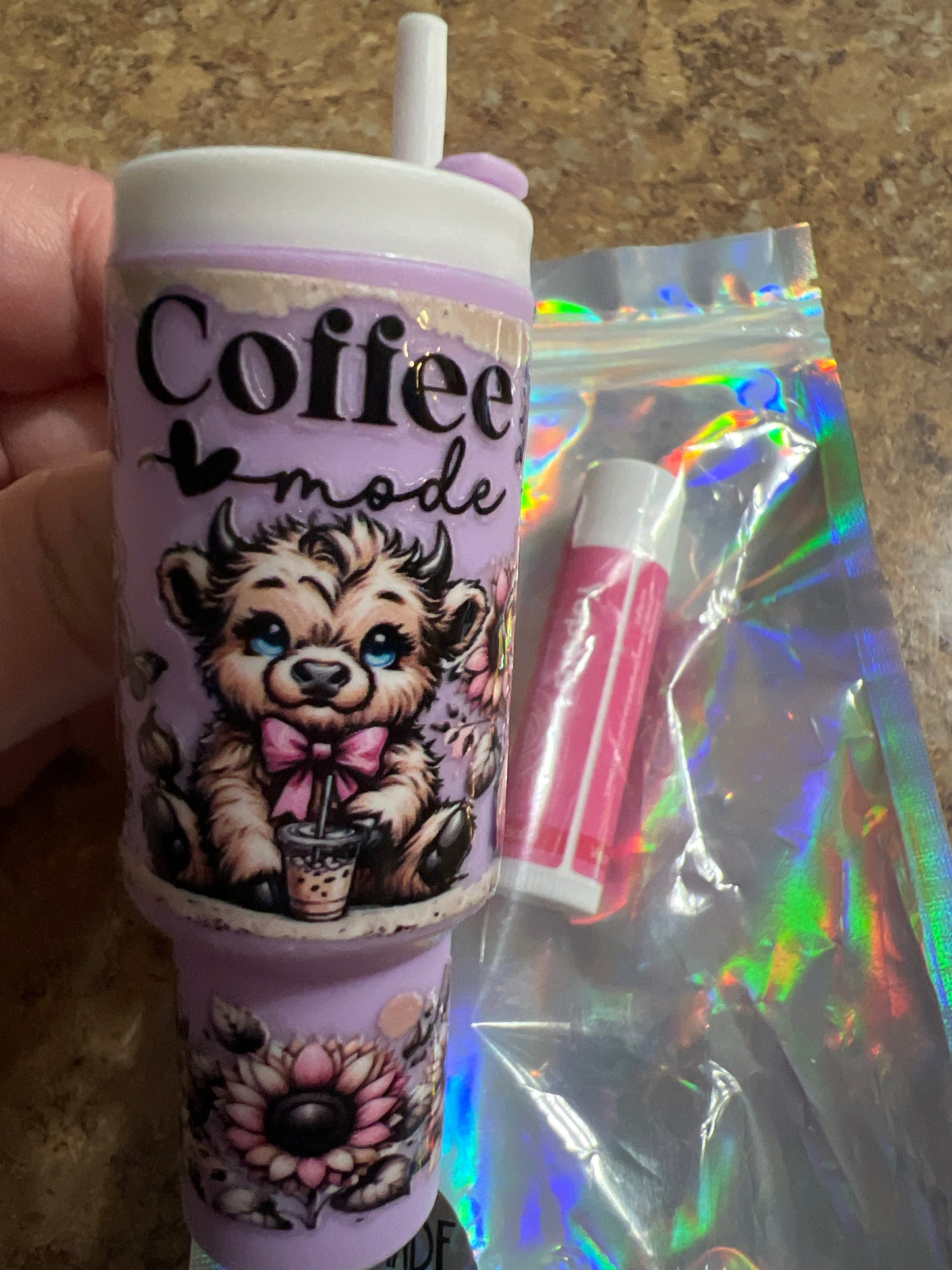 Cow coffee tumbler purple