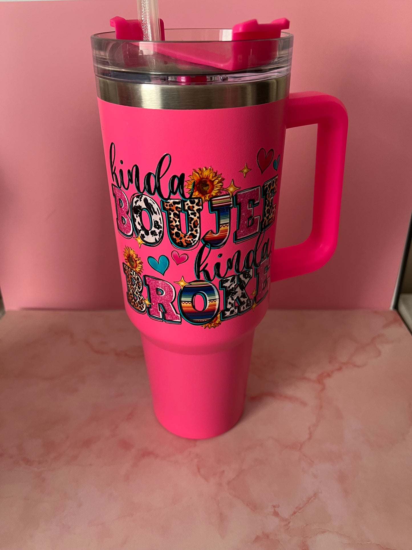 Kinda Boujee kinda Broke 40 OZ insulated Tumbler white & pink available