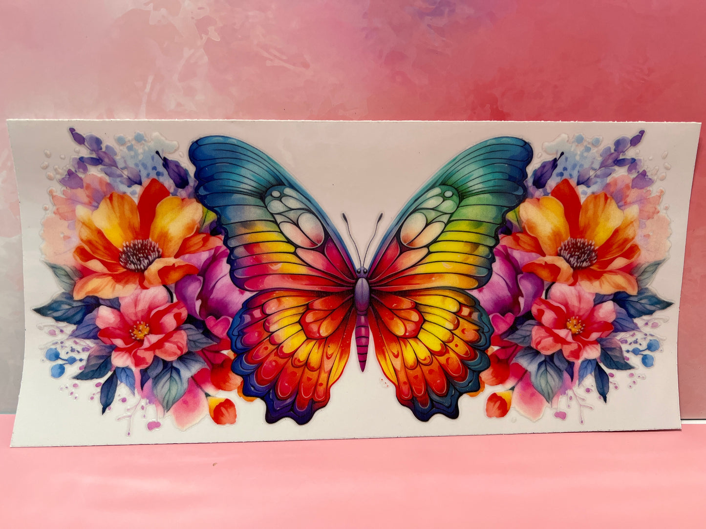 #088 rainbow colored butterfly and flowers