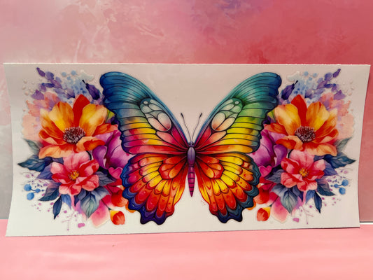 #088 rainbow colored butterfly and flowers