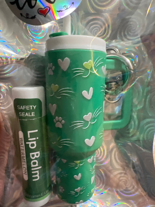 Cat smiles green tumbler