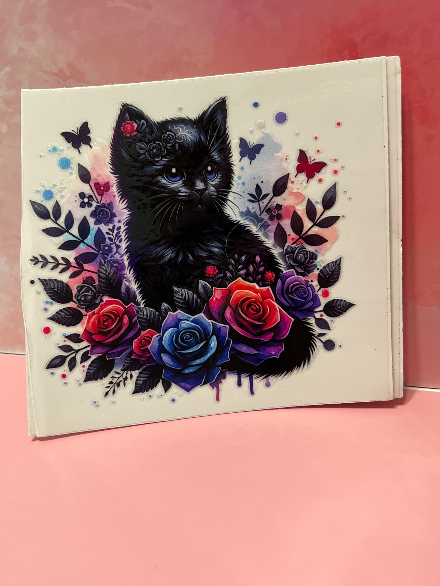 #356 black cat flowers and butterflies