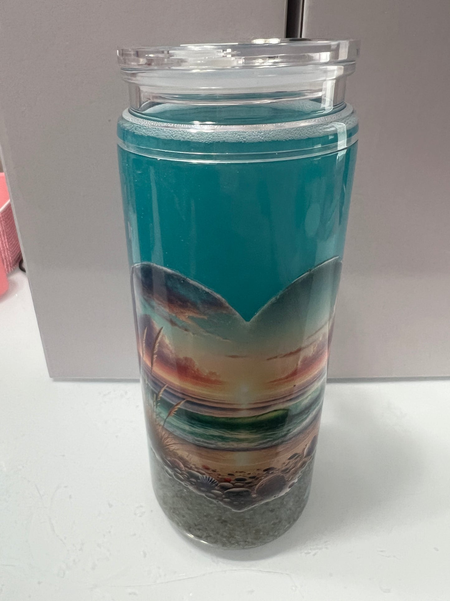 20oz beach theme acrylic snowglobe tumbler