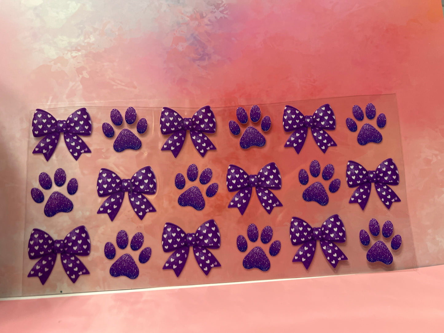 #732 Purple bows & paw prints