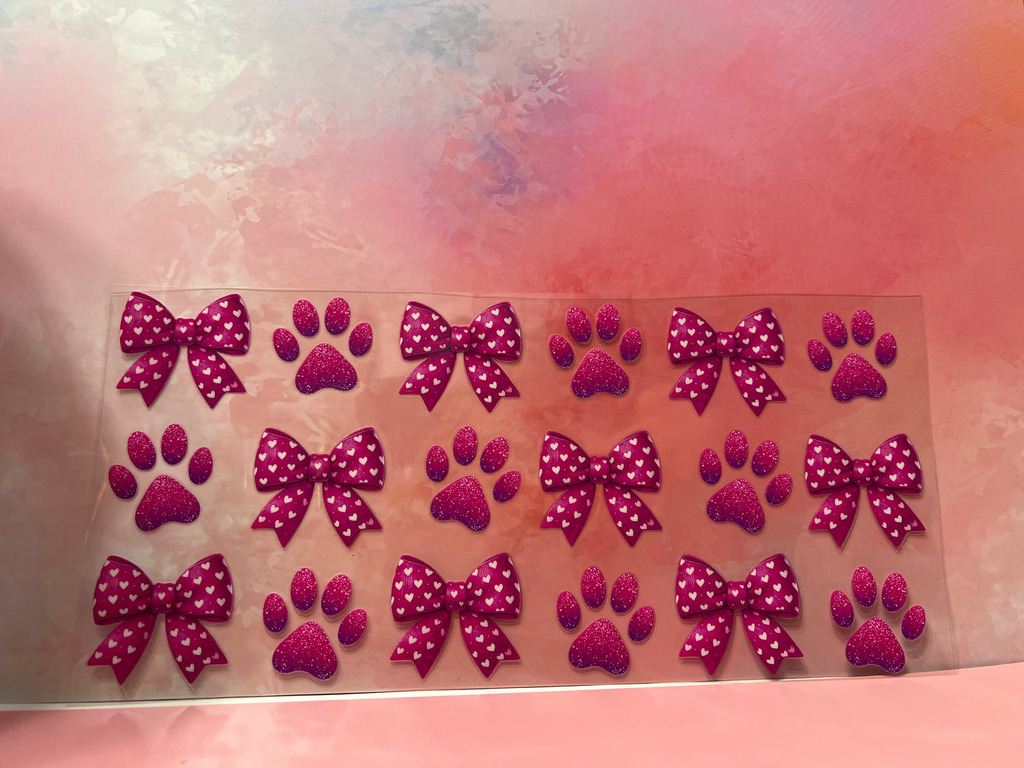 #730 Pink bows & paw prints