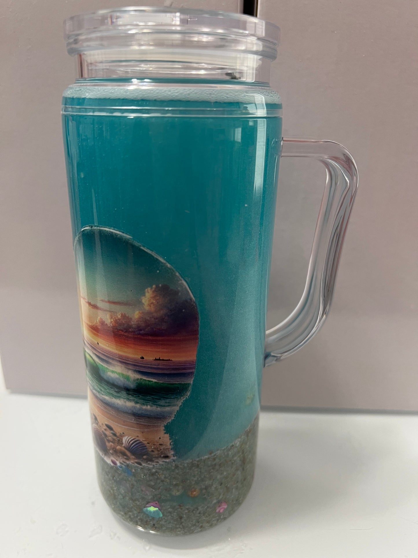 20oz beach theme acrylic snowglobe tumbler