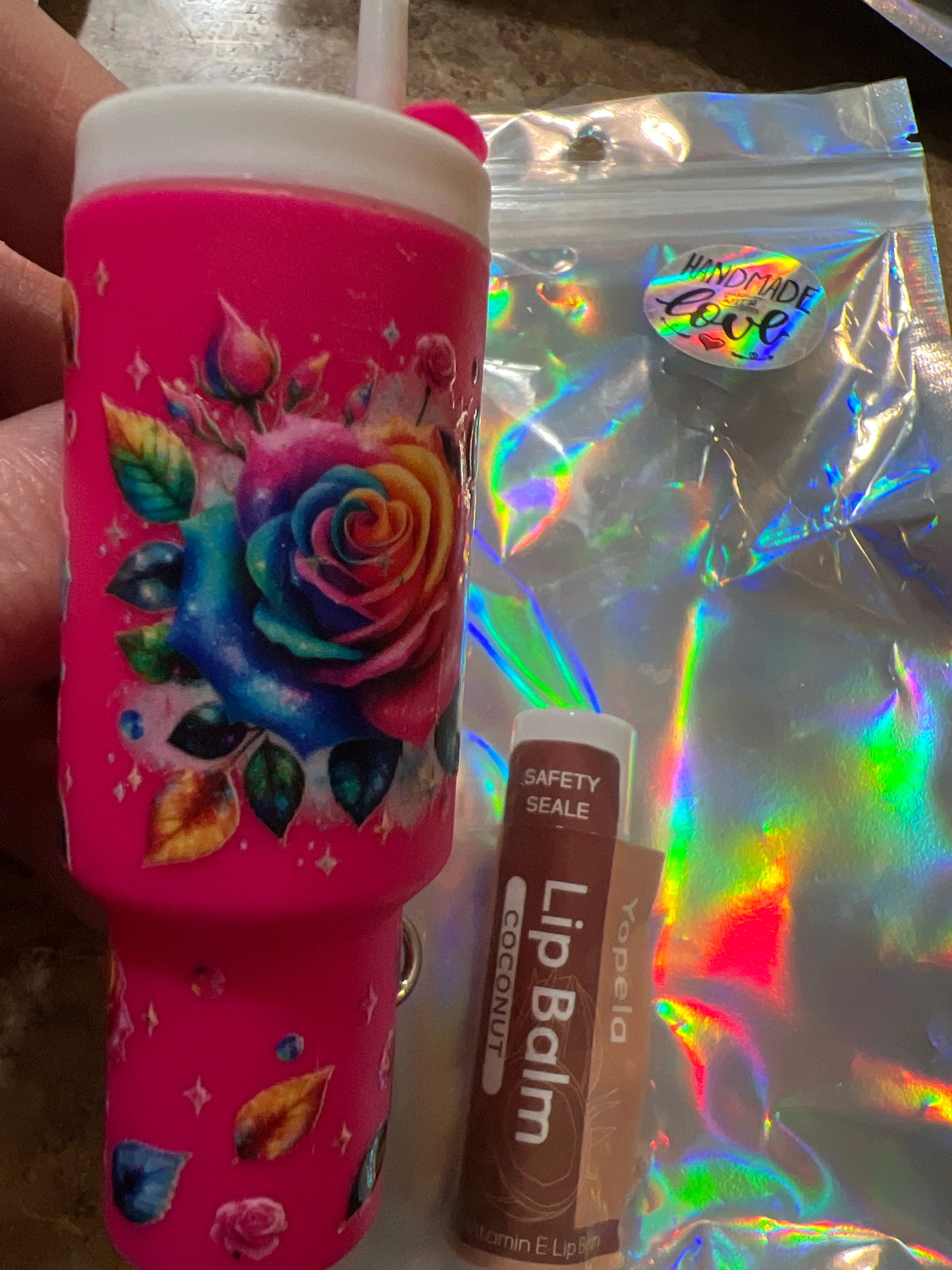 Flower on hot pink tumbler