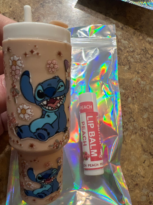 Stitch tan with rainbow flowers