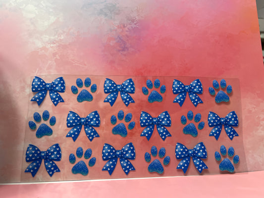 #733 Blue bows & paw prints