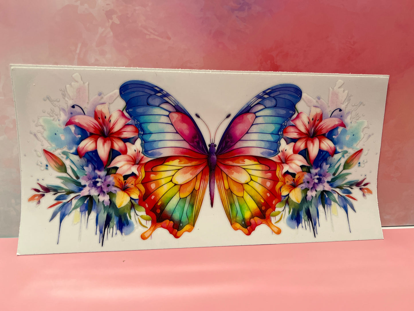 #087 rainbow colored butterfly & flowers