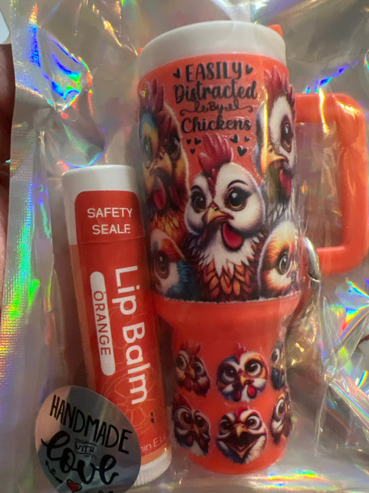 Easily distracted by chickens orange tumbler