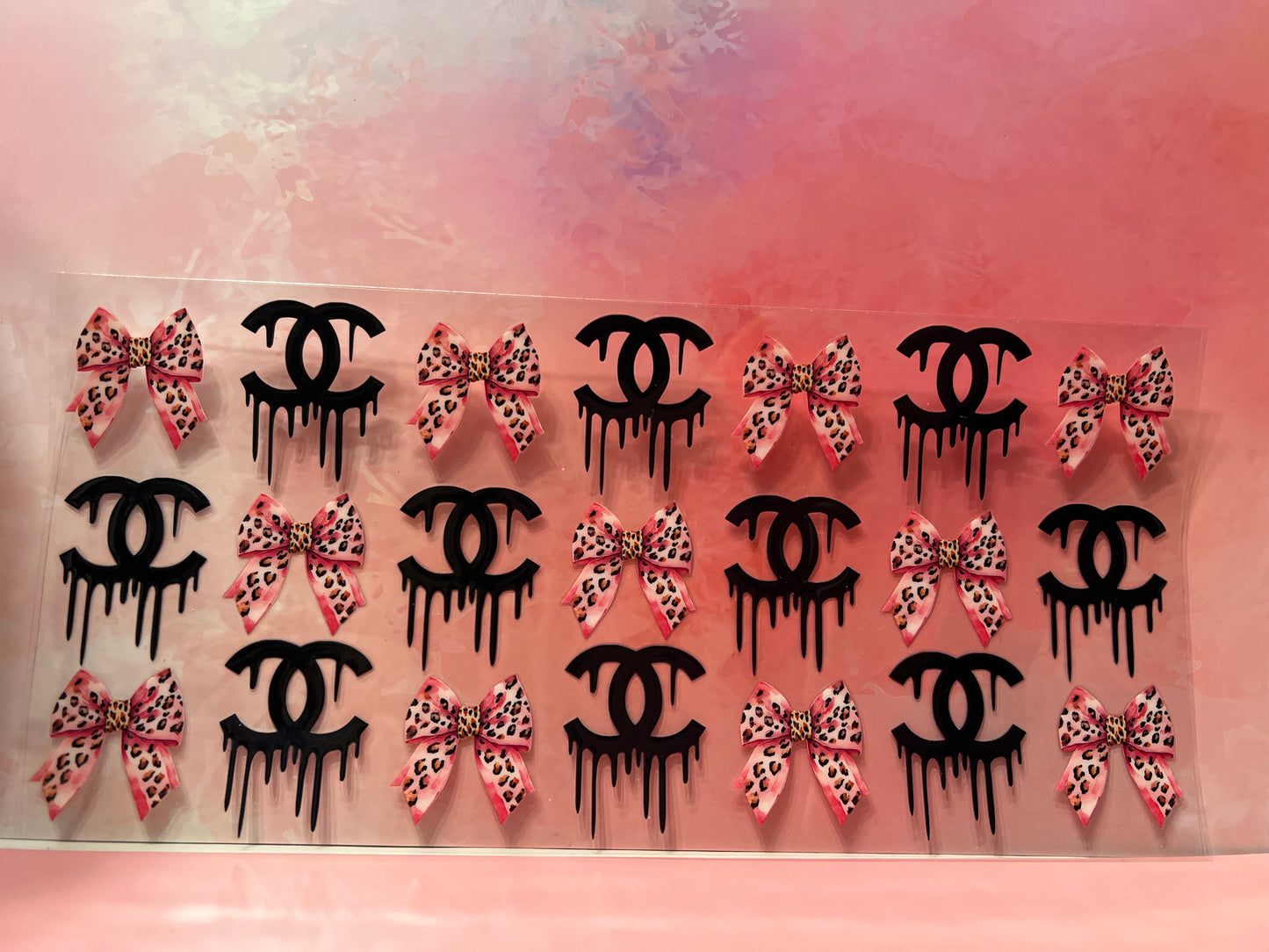 #674 CC Chanel pink leopard bows