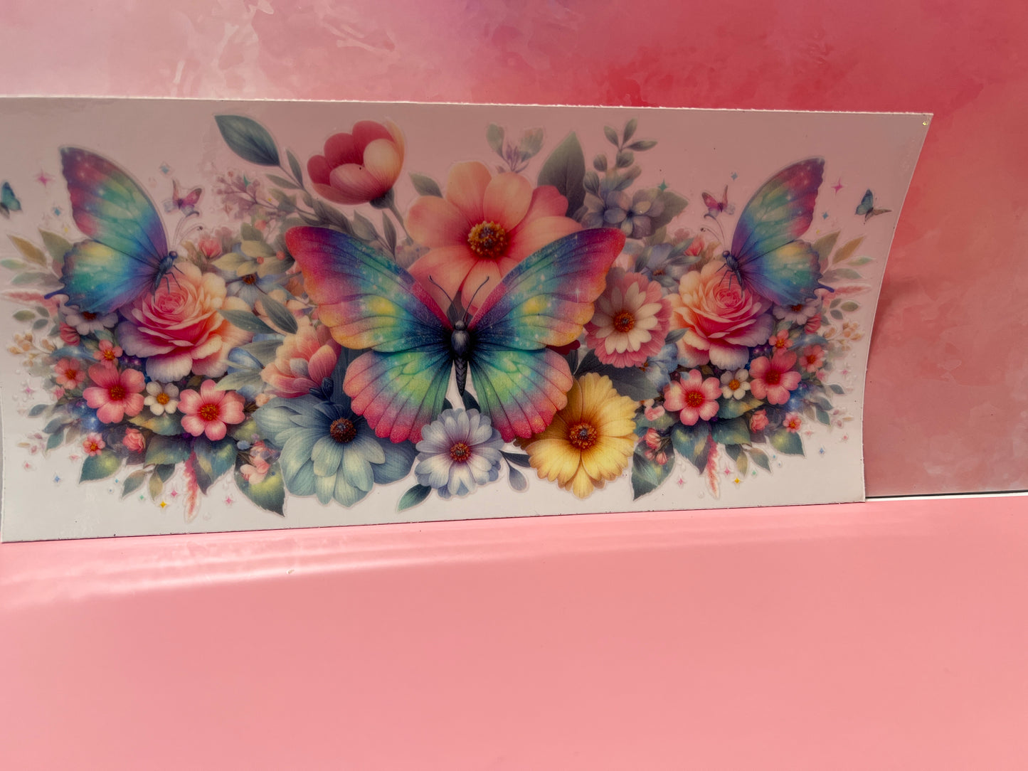 #090 Pastel colored butterfly and flowers