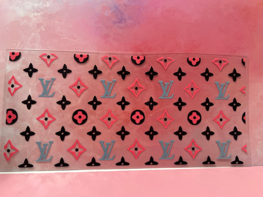 #657 Louis Vuitton print coral and light blue print