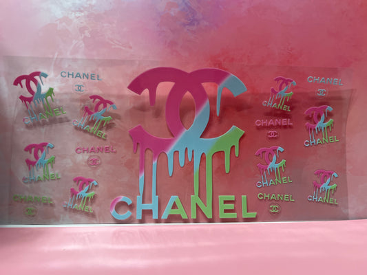 #667 CC Chanel blue green and pink drip