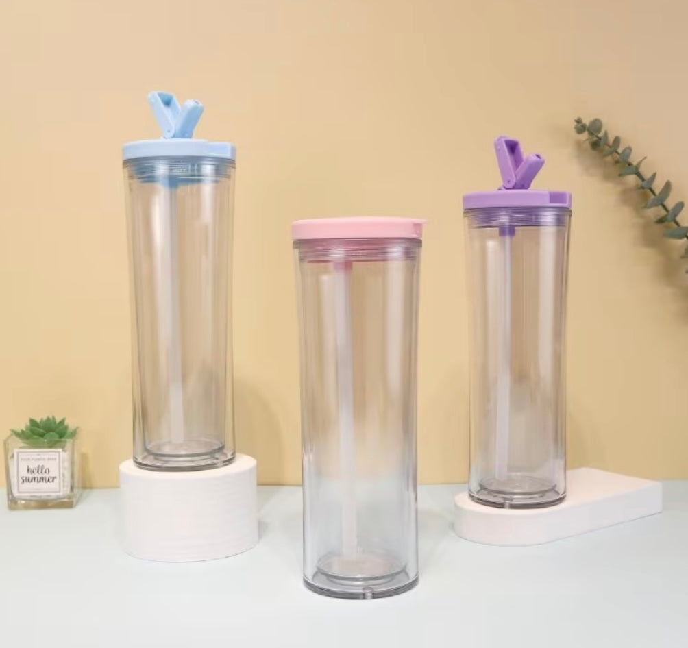 20 oz Snow Globe tumbler with colored suction cup lid & straw