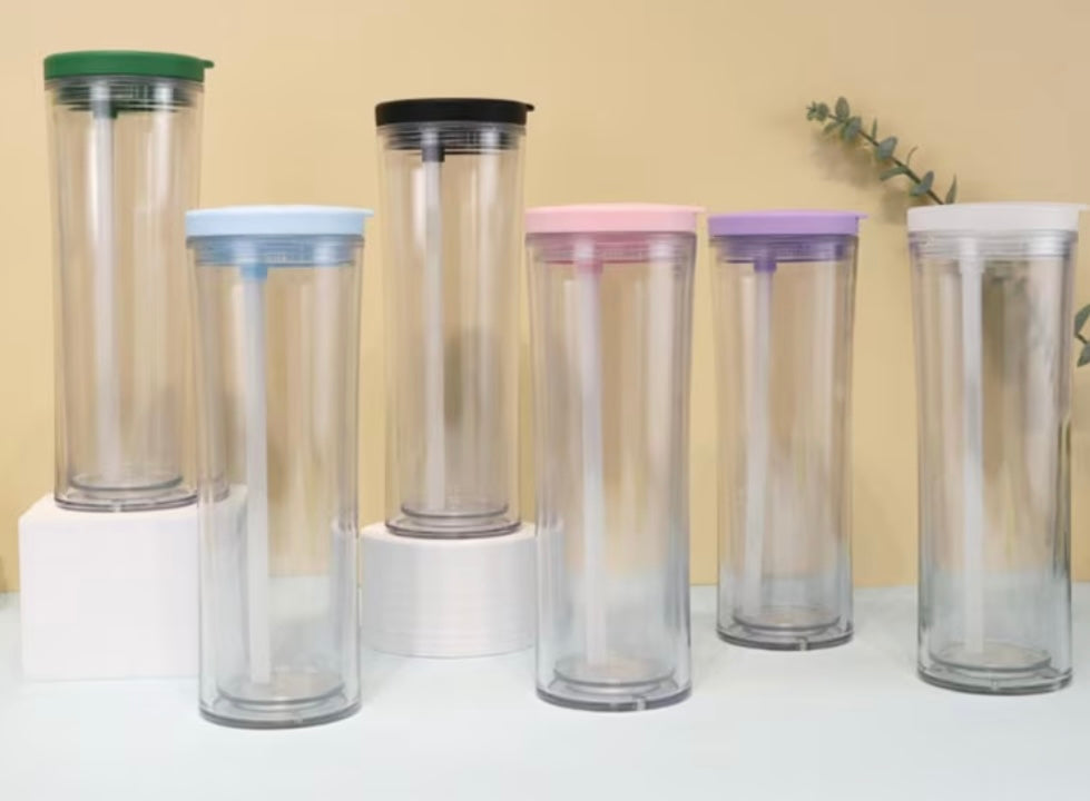 20 oz Snow Globe tumbler with colored suction cup lid & straw