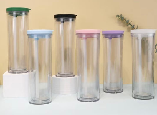 20 oz Snow Globe tumbler with colored suction cup lid & straw