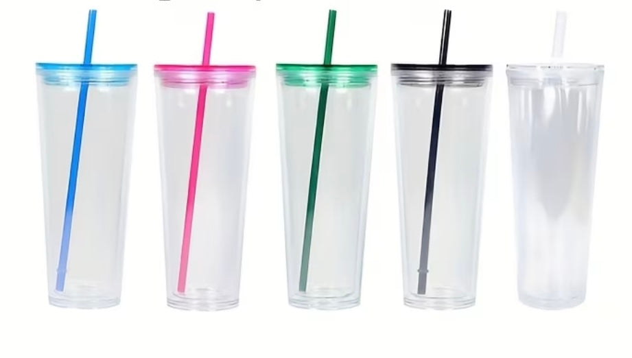 24 oz acrylic snow globe tumbler w/colored acrylic lid & straw