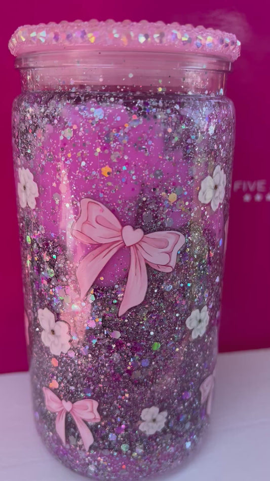 16 oz pink bow lava acrylic tumbler with pink rhinestone lid