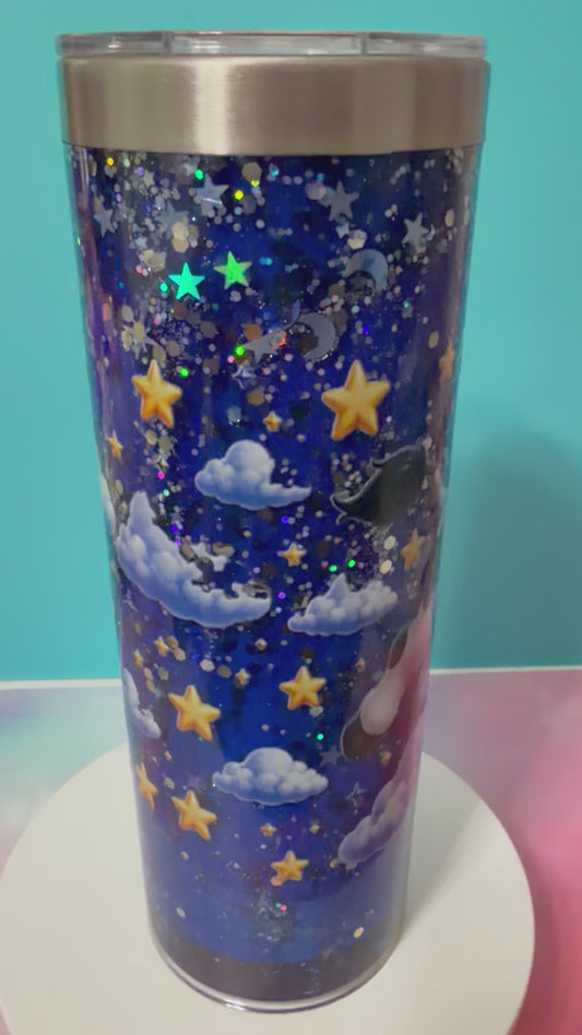 Cow jumping over moon 20oz lava stainless steel snow globe tumbler