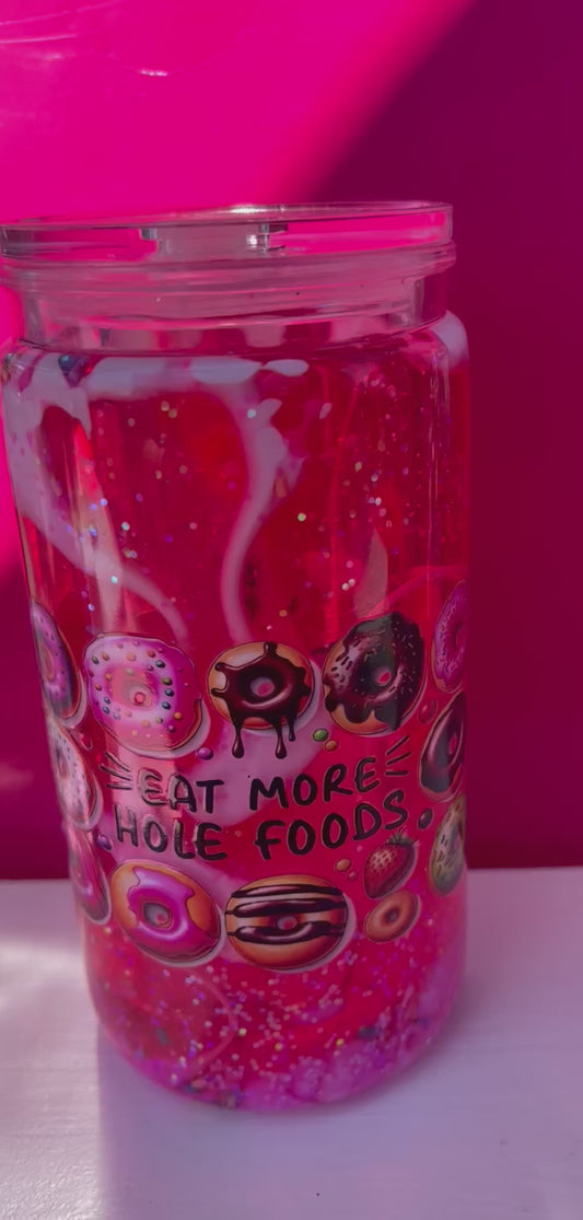 16oz pink with lava donut acrylic tumbler